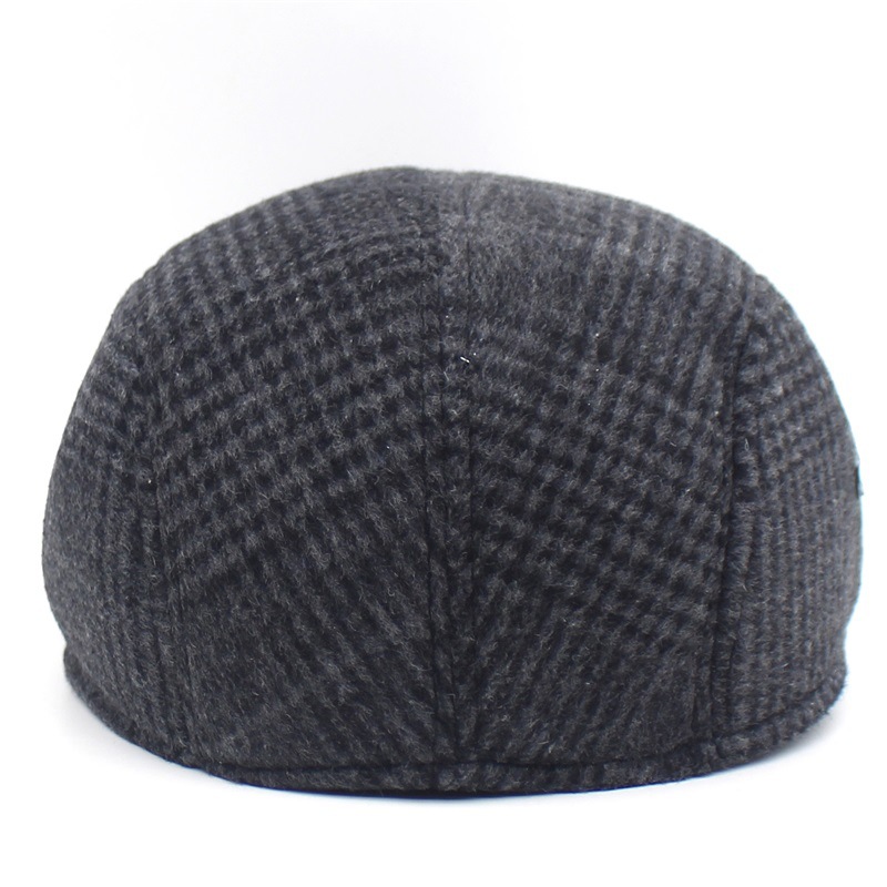 Men's Beret Autumn and Winter Thickened Warm Cap Elderly Forward Cap Casual Vintage Plaid Hat for Men