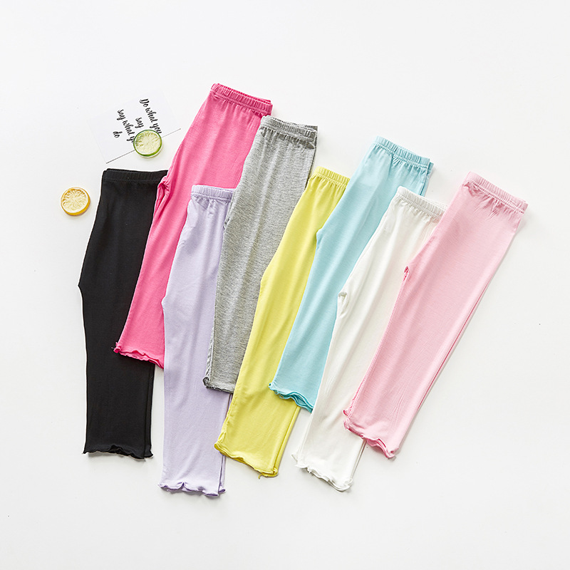 Summer Children's Pants Girls' Leggings Candy Color Modal Children's Cropped Pants Ear-rimmed Children's Leggings