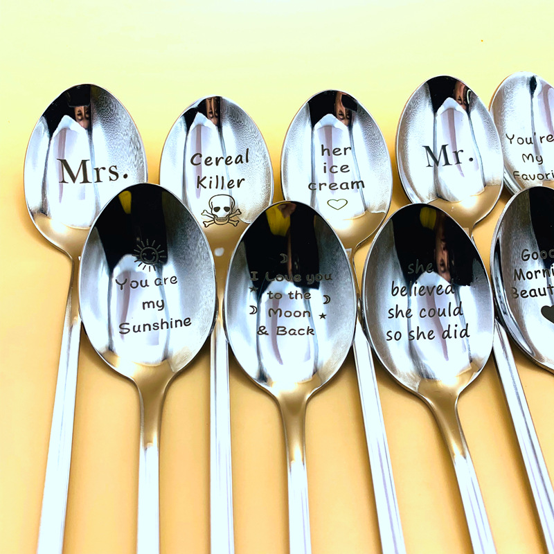 Engraving Stainless Steel Holiday Gift Spoon Coffee Spoon Mother's Day Christmas Couple Tableware Valentine's Day Personalized Gift