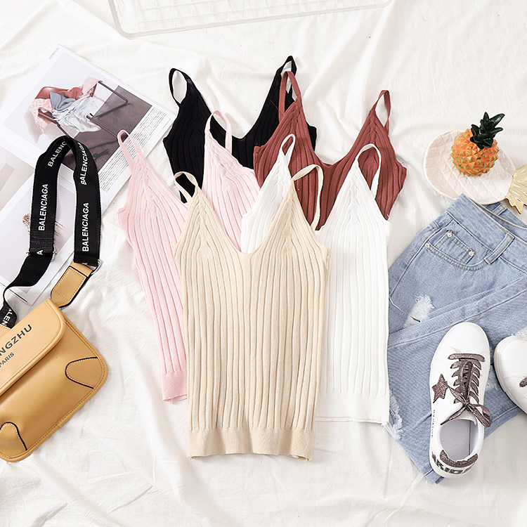 2023 Summer New Korean Style Sexy Spice Girl Tight Knitted Camisole Women's Outer Wear Base Shirt Top