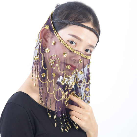 Belly Dance Veil Plum Sequins Indian Dance Costume Accessories Belly Dance Performance Props Multicolor Female