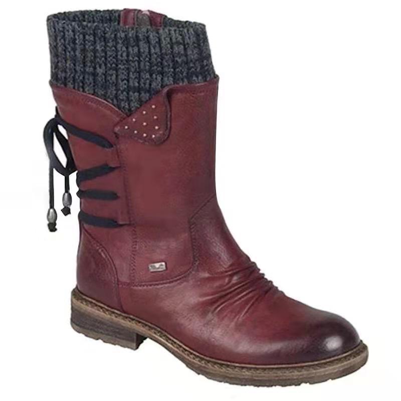 Large size mid-barrel Martin boots women's autumn and winter New thick heel strap retro women's leather short boots wish cotton boots 35-43