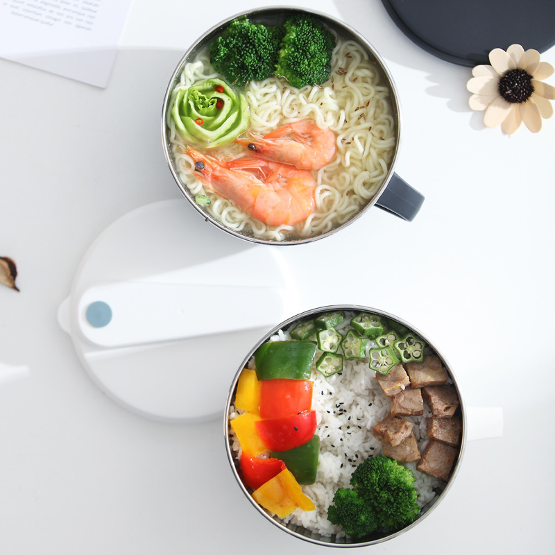 304 stainless steel instant noodle bowl with lid single dormitory student lunch box office worker portable lunch box Rice Bowl office