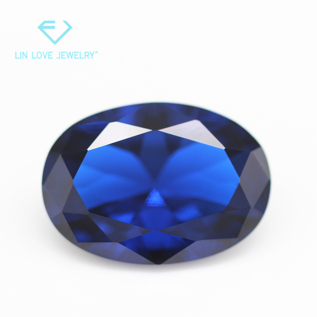 Factory Direct 5A egg-shaped 113# blue pointed crystal bare stone synthetic oval pointed crystal blue 113 Sapphire