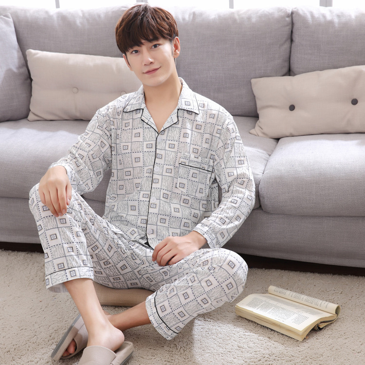 ニット綿男性新型秋冬男性パジャマ長袖大サイズ家庭服セット綿質|undefined