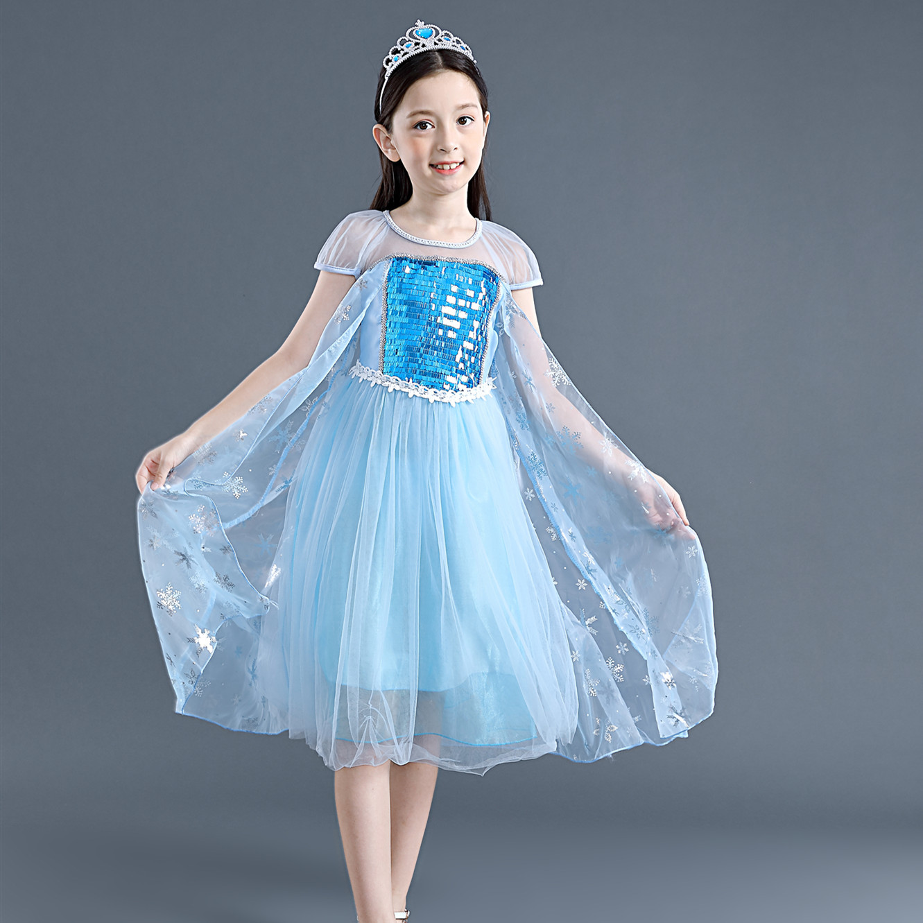2024 Frozen Princess Dress Girls Elsa Dress Puffy Yarn Children's Wear