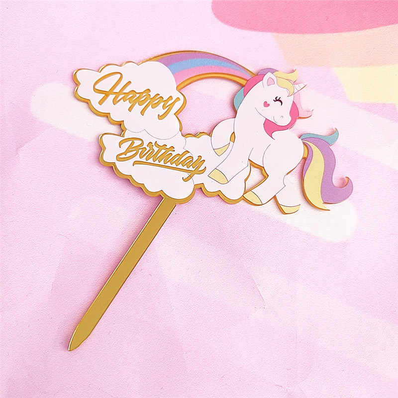 Baking Cake Decoration Cute Color Unicorn happy birthday Acrylic Cake Card