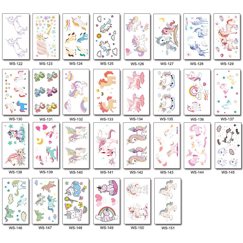 Unicorn Tattoo Sticker Original Children's Cute Cartoon Doll Birthday Rainbow Little Pegasus Waterproof Temporary Sticker
