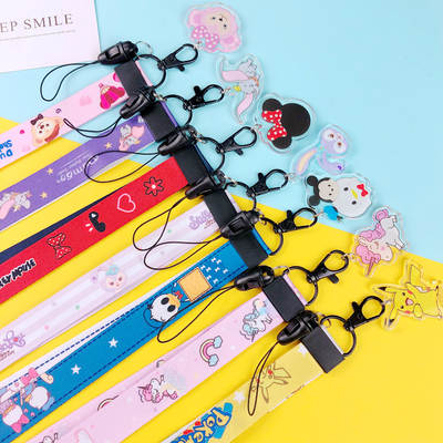 Cartoon mobile phone lanyard cute pendant wide flat woven belt hanging chain decoration key Badge card set hanging neck hanging rope wholesale