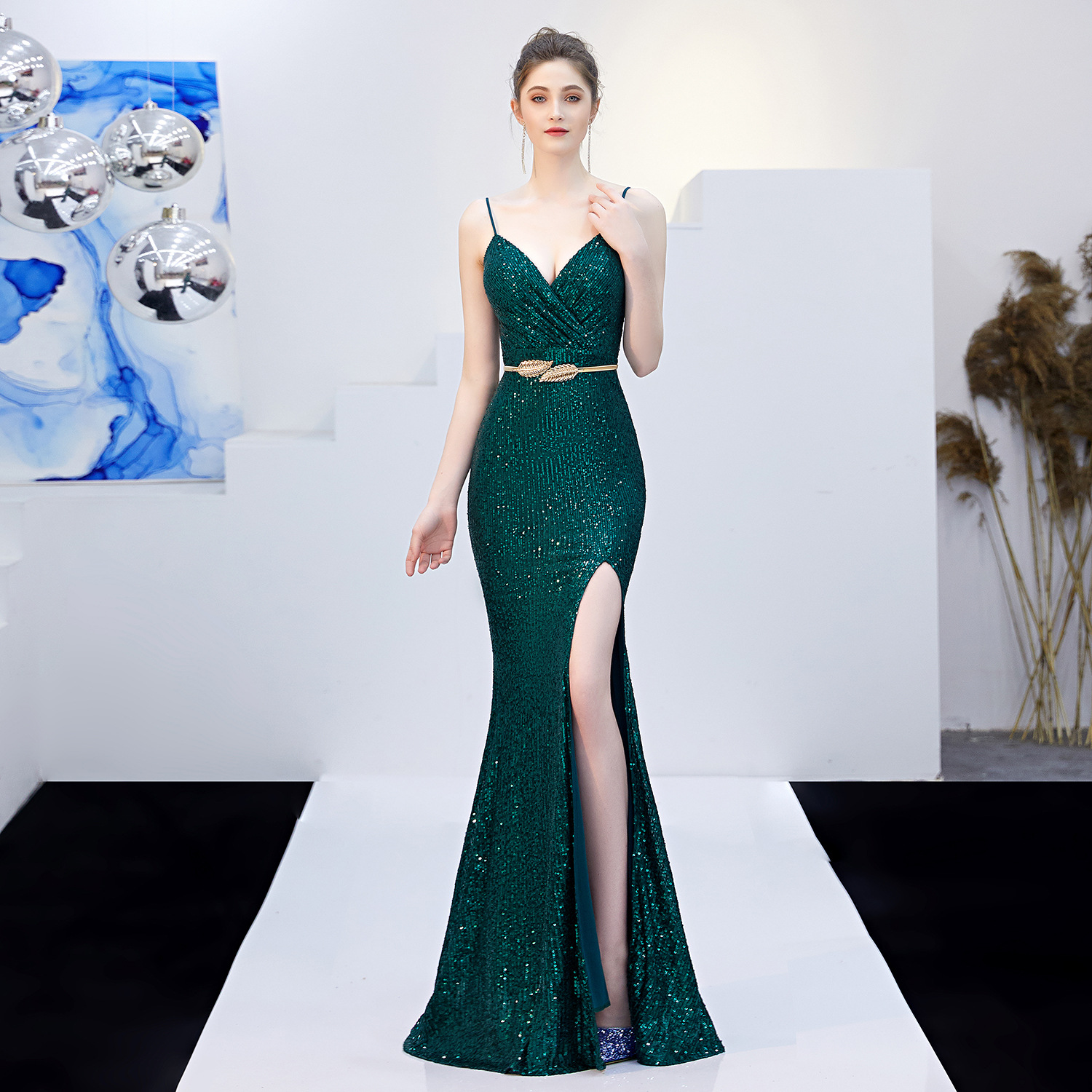 16276# Fairy Fantasy Celebrity Party Sexy Long Slim Toast Performance Fishtail Dress Evening Dress