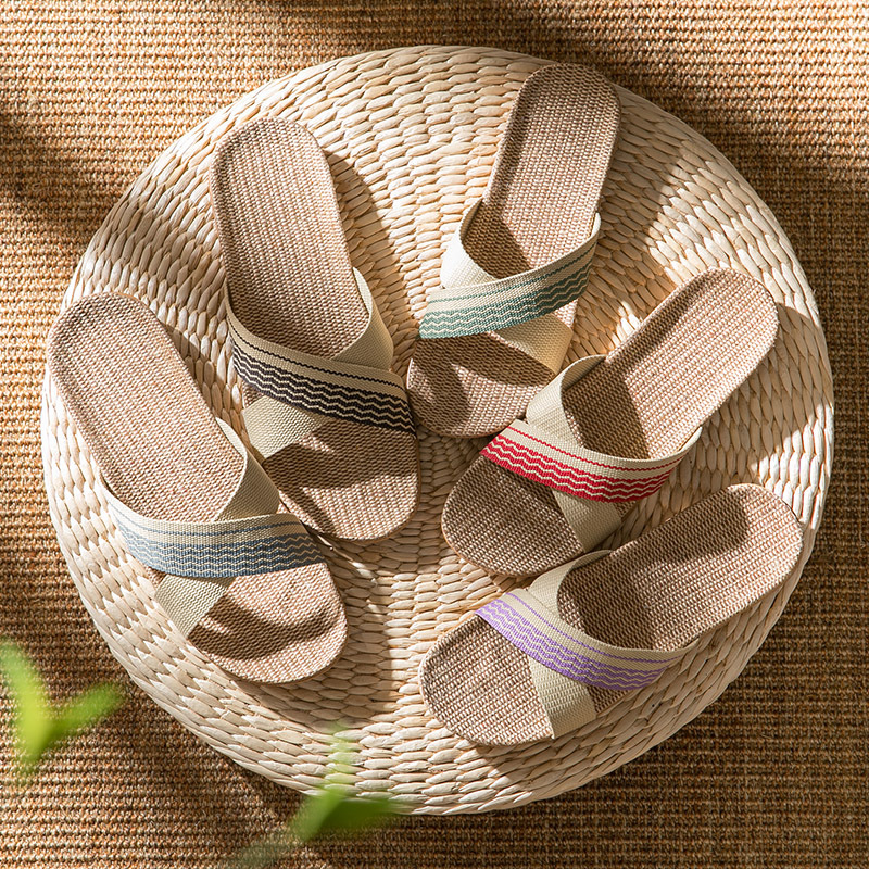 Summer Home Linen Slippers Women's Summer Home Indoor Couple Non-slip Thick Bottom Men's Floor Slippers