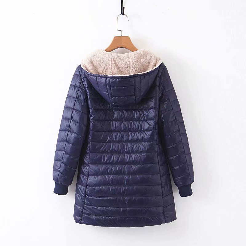24 autumn and winter new long Korean style hooded slim fit plus velvet cotton long hooded plaid cotton women's cotton-padded jacket_voghion.com