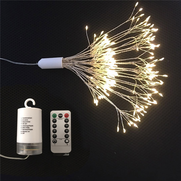 New spot LED4AA eight function remote control battery box explosion lamp fireworks shape copper wire lamp string Christmas decoration