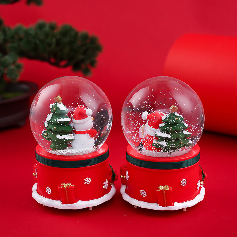 Christmas crystal ball music box floating snowflake glowing Santa Claus Christmas Tree Children gift Music Box