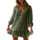 Cross-border new women's A- line skirt Amazon hot sale European and American loose long sleeve ruffled hem cotton linen dress