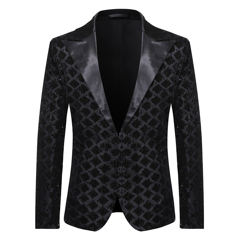 Autumn and winter men's European size polo collar suit stage banquet host party diamond sequined dress ZT-X45
