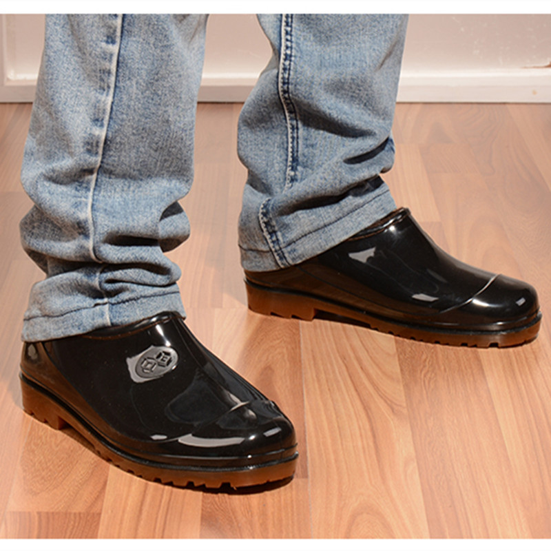 Double back men's rain shoes spring and autumn shoes low shoes overshoes suit waterproof shoes kitchen shoes black black bulletins PVC rubber shoes