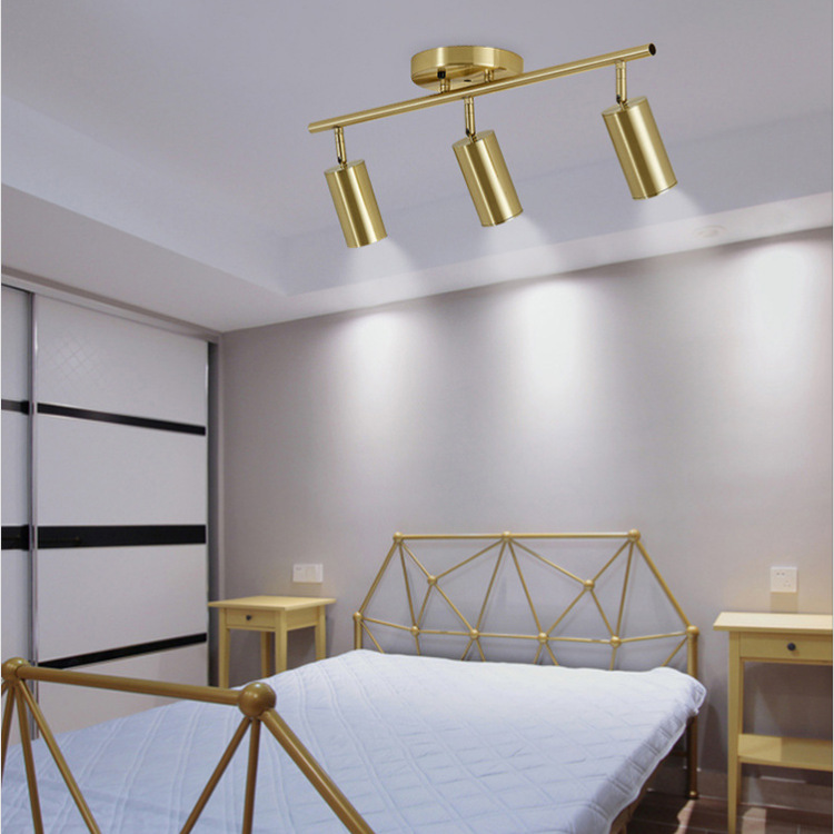 Nordic new retro copper LED track spotlight clothing background wall lighting GU10 open-mounted golden track light