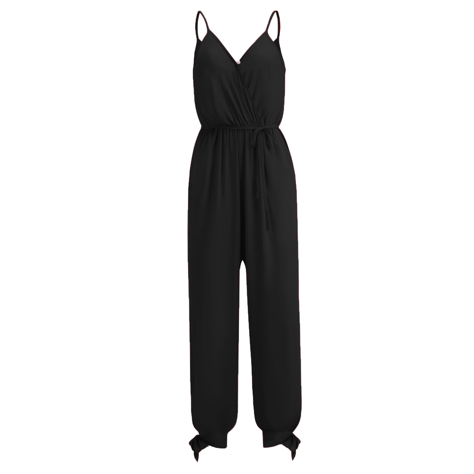 Cross-border 2019 spring and summer sexy backless tether deep V-neck suspenders long jumpsuits in large quantities in stock
