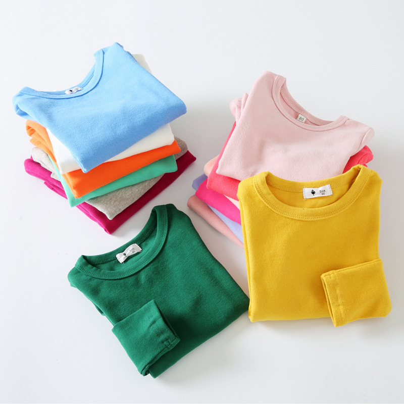 2023 Autumn and Winter Korean Girls Candy Long-sleeved Base Shirt All-match Candy Basic Men's Crew Neck Sanding T-shirt