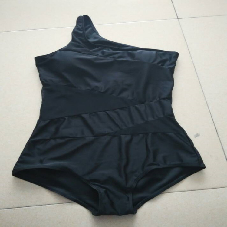 Spot supply 2022 European and American style sexy fat people large size swimwear black one-shoulder one-piece swimsuit women Wholesale