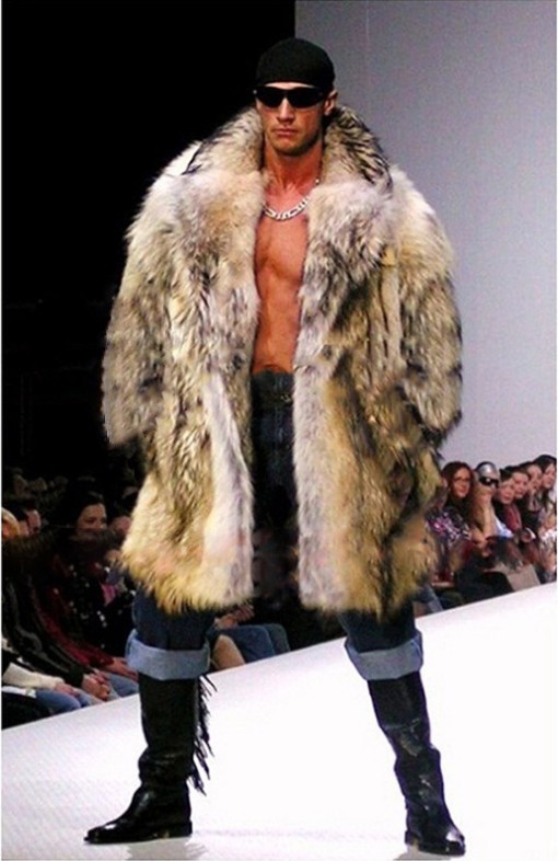 European and American manufacturers wholesale men's fur coat imitation raccoon fur long coat thickened warm suit collar artificial fur