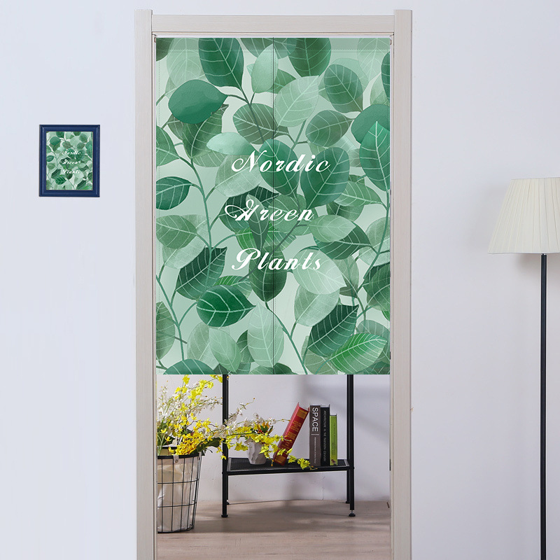 Green Plant Cartoon ins Cotton and Linen Printing Dressing Room Fabric Door Curtain 2-piece Partition Curtain Japanese Door Curtain