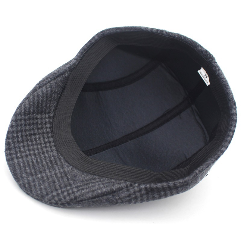 Men's Beret Autumn and Winter Thickened Warm Cap Elderly Forward Cap Casual Vintage Plaid Hat for Men