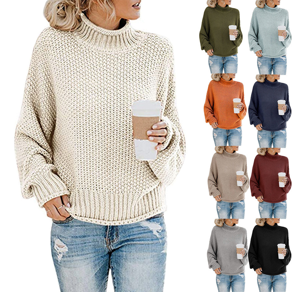 2024 autumn and winter new sweater sweater cross-border Europe and the United States foreign trade Amazon thick line pullover turtleneck sweater women