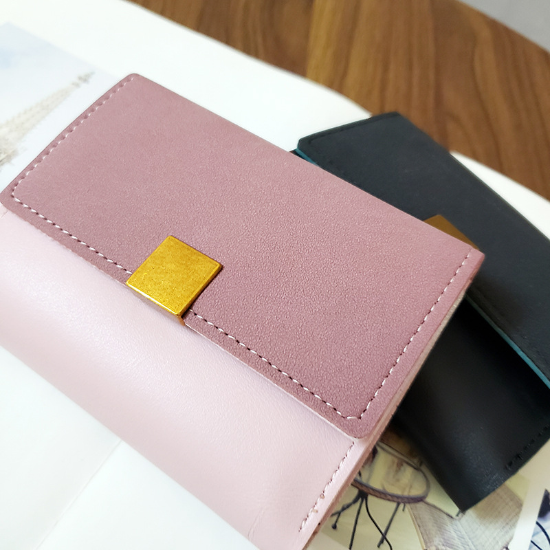 2018 New Korean style small wallet women's short ins frosted stitching versatile folding mini retro coin purse card