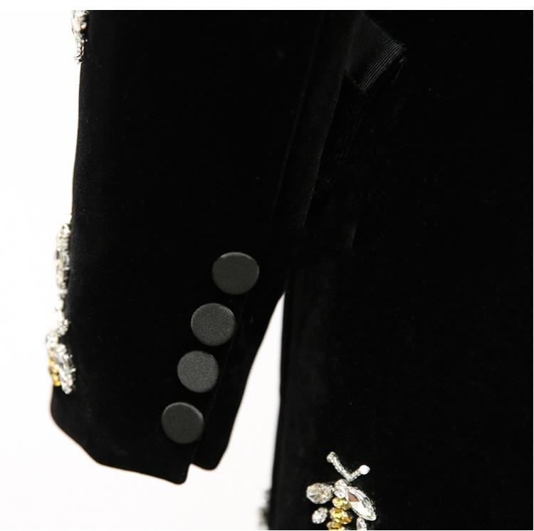 Spot 2024 spring and autumn new fashion velvet fabric bee beaded heavy industry long suit jacket women_voghion.com