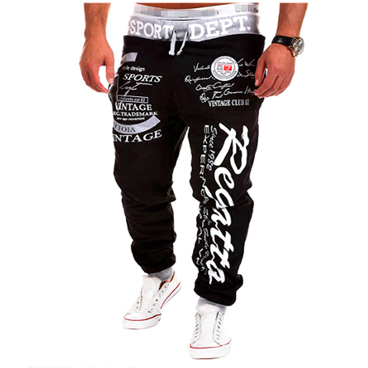 . New casual pants men's drawstring elastic waist letter printed loose sports pants