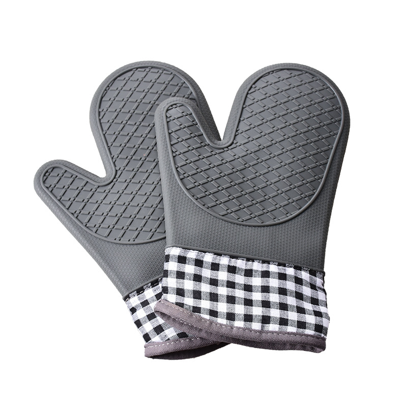 Silicone Oven Microwave Heat Insulation Baking Gloves Cotton Thickened Prellis Kitchen Heat Protection and High Temperature Resistance