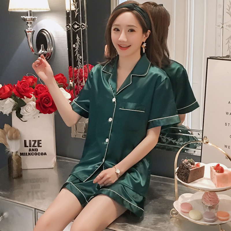 2024 Pajamas Women's Summer Short-sleeved Silk Summer Thin Home Clothes Two-piece Ice Silk Shorts suit