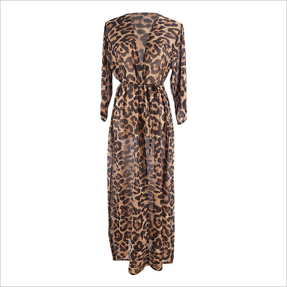 Cross-border European and American new chiffon leopard print bikini blouse vacation cardigan seaside sun protection shirt Beach Skirt