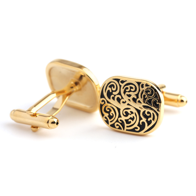 Gemelli con motivo a goccia di vernice dorata, gemelli da uomo con camicia francese_voghion.com