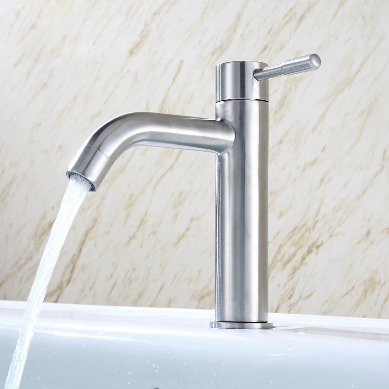 Single Cold Face Basin Tap 304 Stainless Steel Bathroom Faucet Modern Simple Style for Washing Hands And Faces Non-Drip Feature