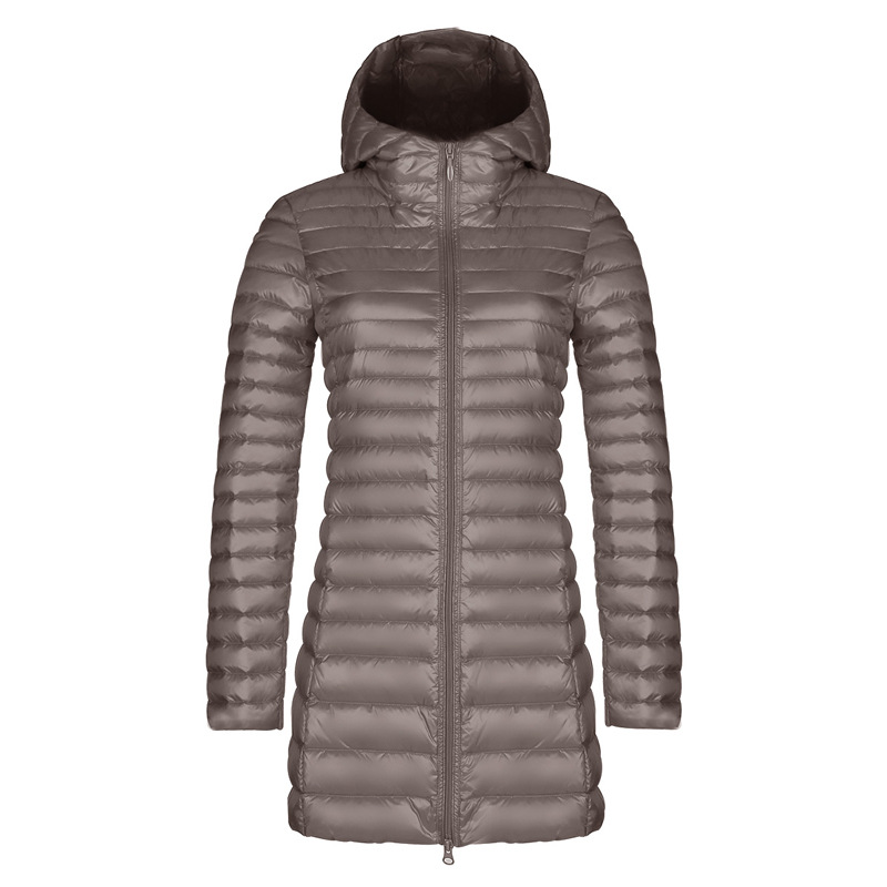 Women's down jacket winter new lightweight mid-length Korean style slim fit fashionable all-match hooded white duck down coat