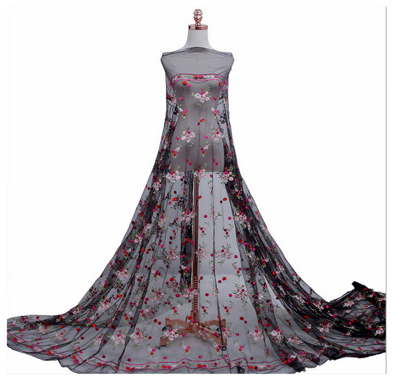 Lace fabric three-dimensional multi-color embroidery clothing color mesh polyester silk small flower mesh dress fabric