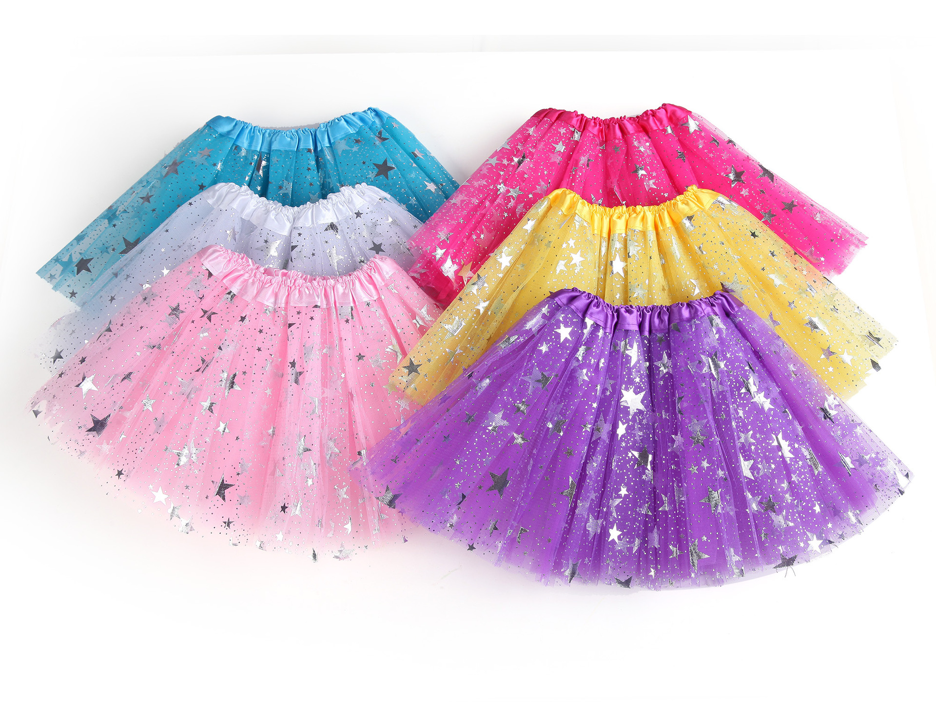 Children's tutu skirt tutu skirt big five-pointed star mesh skirt three-layer 6-piece skirt tutu mesh skirt children's skirt