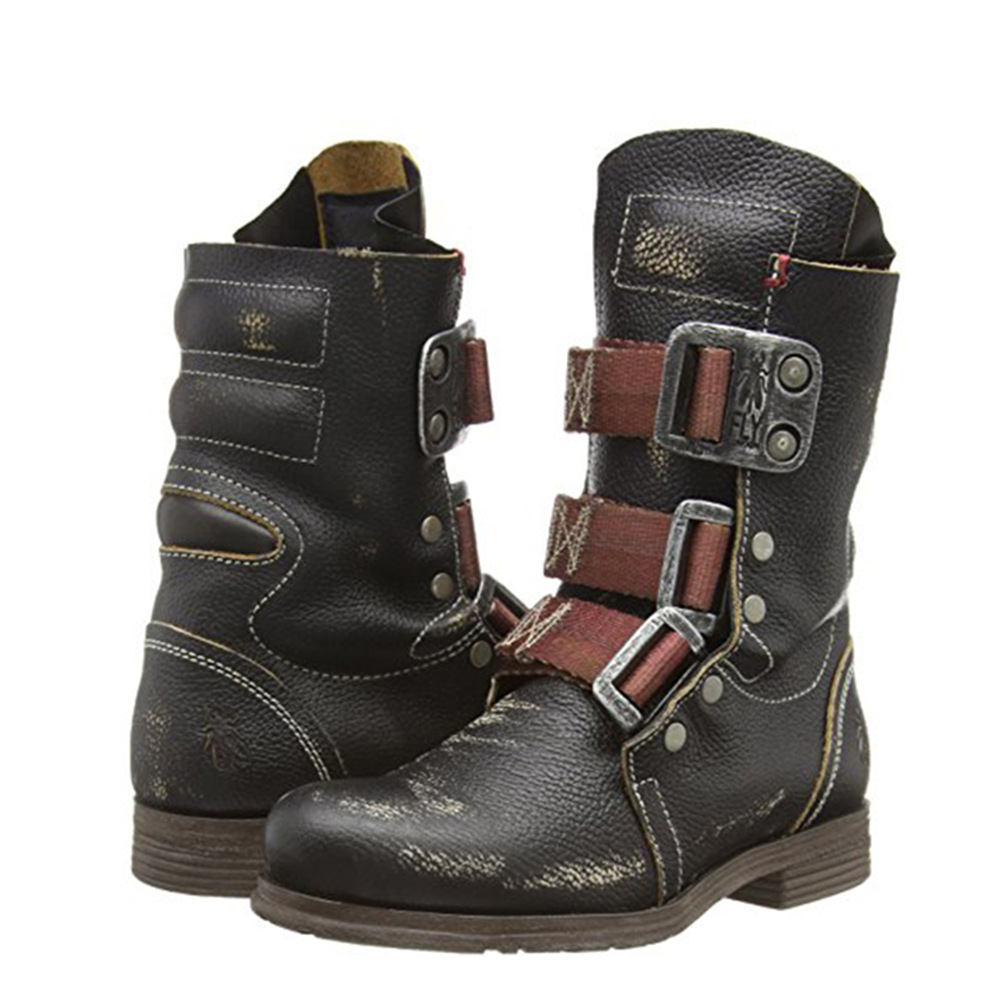 New Foreign Trade Fashion Round Head Stitching Belt Buckle Set Feet Comfortable Thick Heel Casual Rivet Men's Ankle Boots