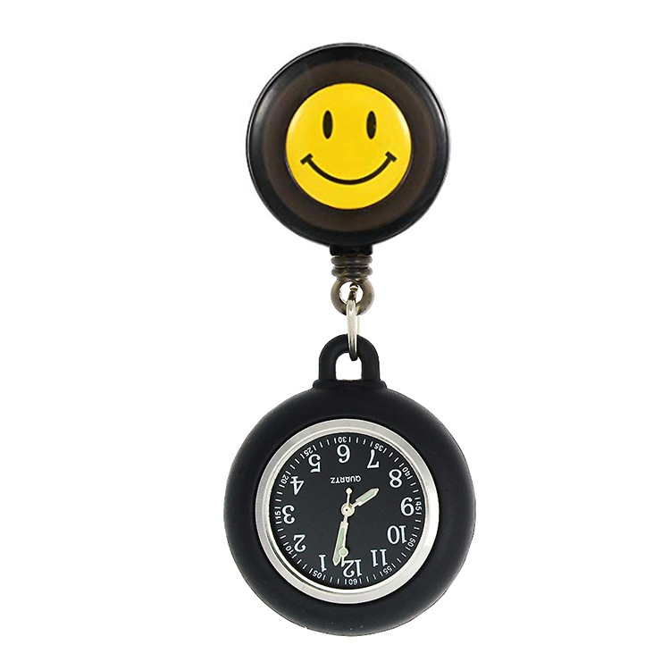 Smiley Face Retractable Nurse Watch Female Student Examination Electronic Watch Doctor Pocket Watch Easy Pull Buckle Silicone Color Face Chest Watch