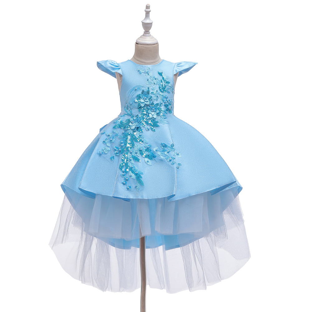 Baihui children's wedding dress puffy yarn flower children's piano costume trailing girl's dress host catwalk princess dress