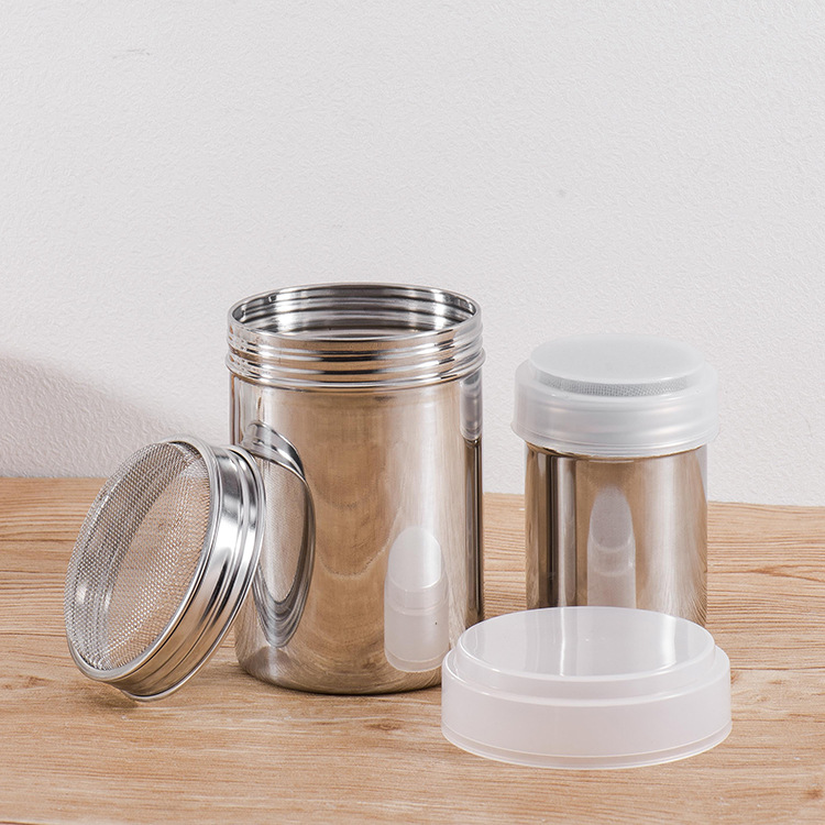 304 Stainless Steel Powder Tank with Lid Baking Supplies Korean-style Powder Cylinder Mesh Seasoning Sprinkler Seasoning Cocoa Powder