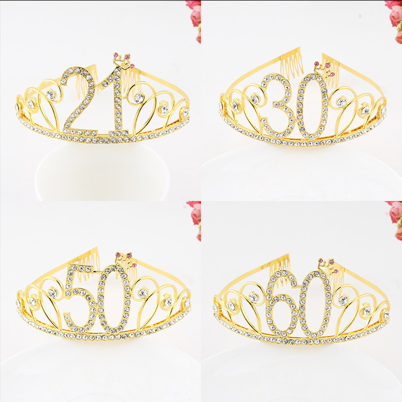 New Birthday Crown European and American 60 Digital Birthday Headband Bridal Banquet Rhinestone Hair Accessories Alloy Headband Women
