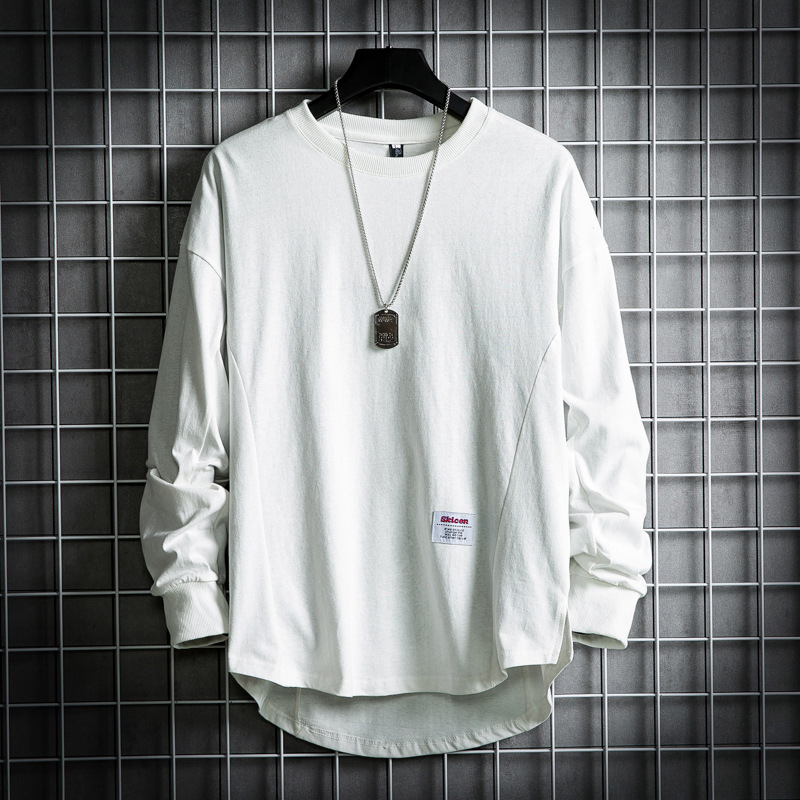 2023 Spring and Summer New Men's Long-sleeved Round Neck Solid Color T-shirt Trendy Fashion Youth Street Dance Loose Long-sleeved T-shirt
