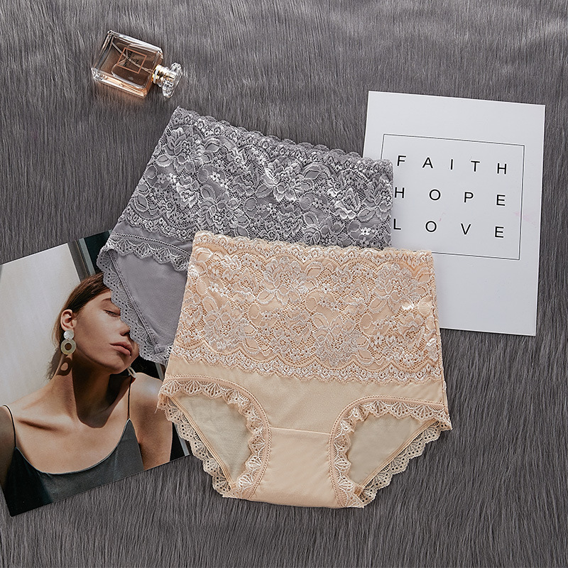 High waist lace underwear women's Sexy Slim fit seamless plus size hip lifting belly contracting briefs cotton crotch women's underwear