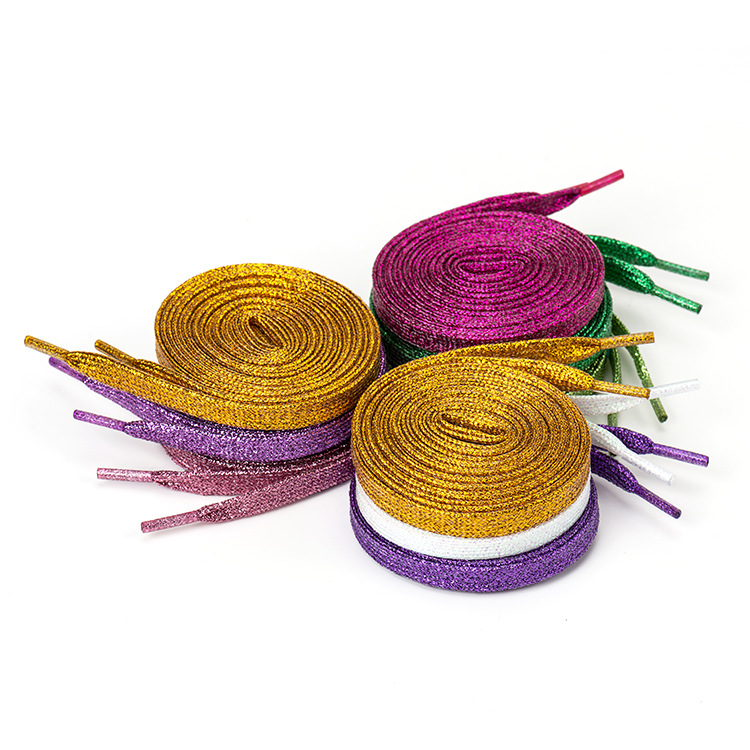 Factory direct supply colorful pearlescent shoelaces gold and silver onion shoelaces red and yellow blue gold and silver onion black and white color shoelaces wholesale