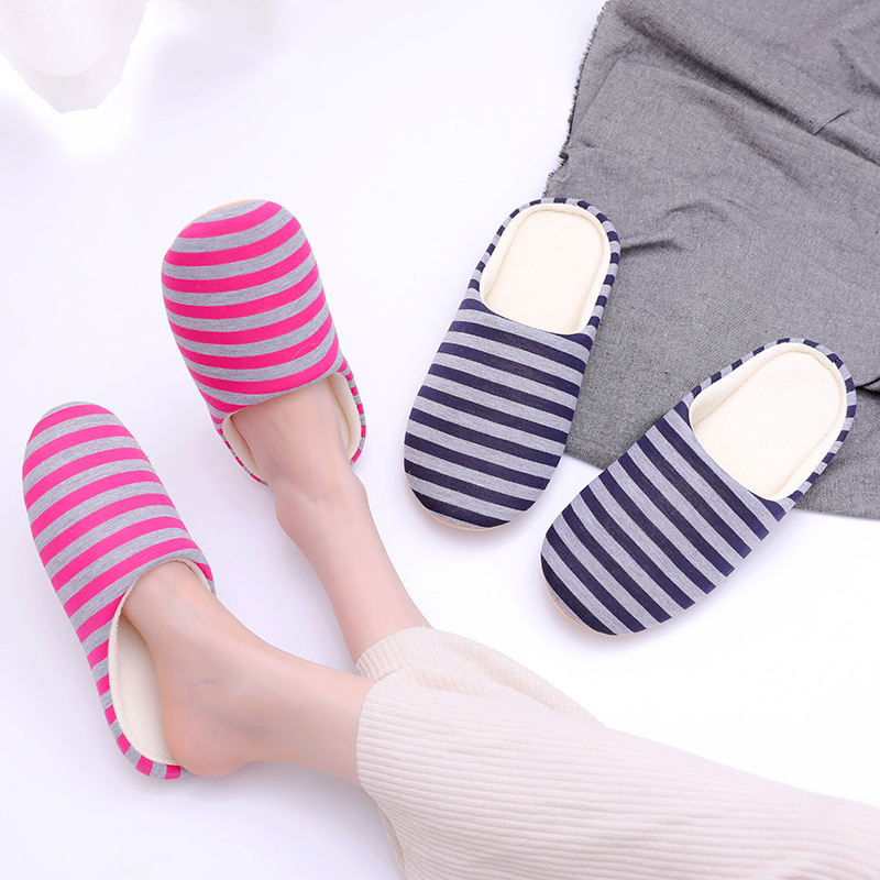 W-3 striped autumn and winter indoor home wooden floor apartment high-rise warm indoor cotton slippers warm slippers