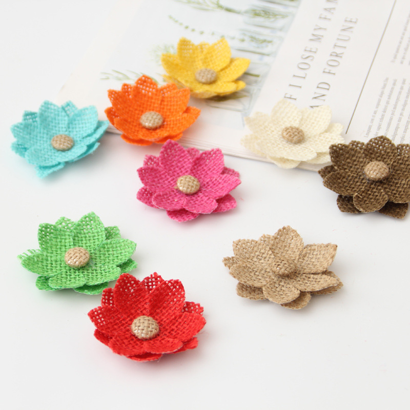 diy handmade linen flower European style retro color decorative flower water lily flower clothing accessories flower